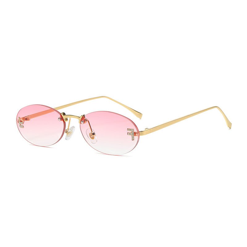 Trendige Randlose Ovale Sonnenbrille mit Gold-Akzenten – Eleganter UV-Schutz