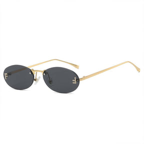 Trendige Randlose Ovale Sonnenbrille mit Gold-Akzenten – Eleganter UV-Schutz