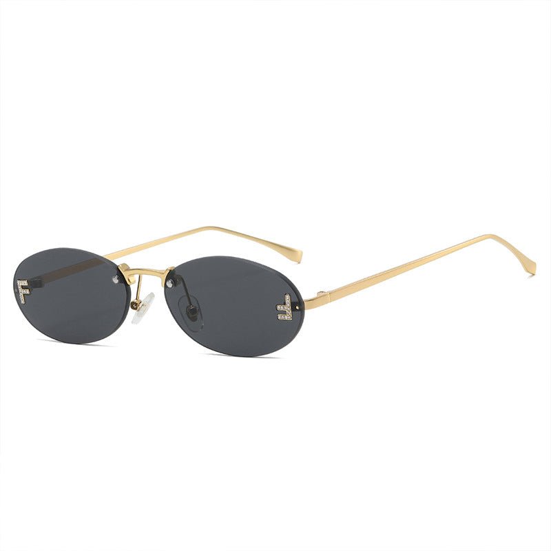 Trendige Randlose Ovale Sonnenbrille mit Gold-Akzenten – Eleganter UV-Schutz