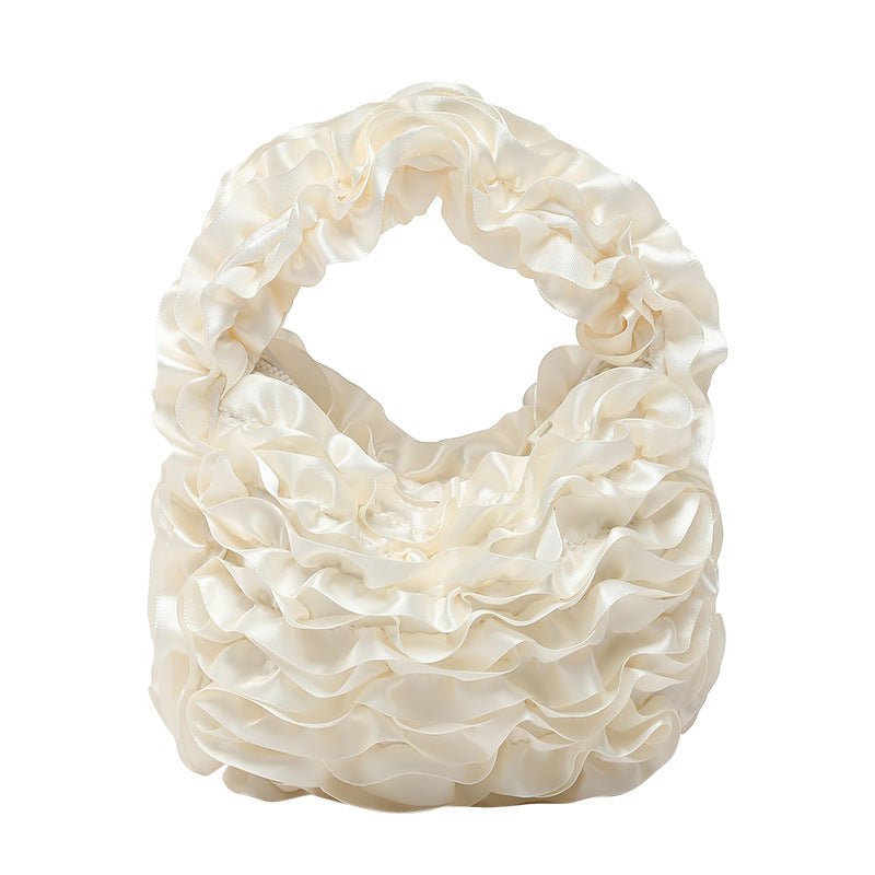 Velnoir™ Leflá Glänzende Satin Rüschen Hobo Mini Tasche Elegante Abend Handtasche