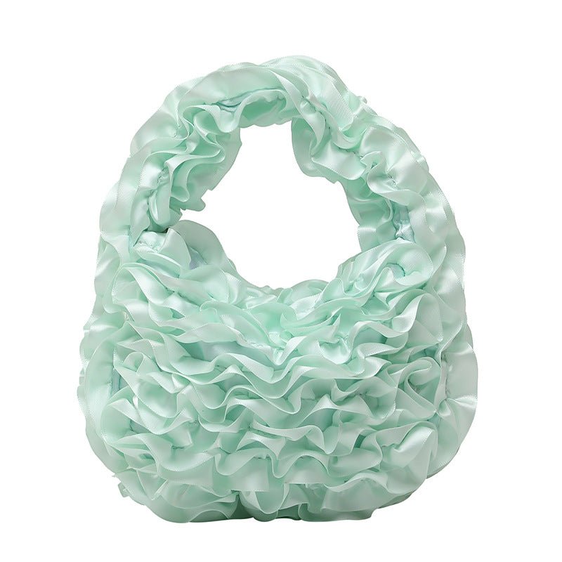 Velnoir™ Leflá Glänzende Satin Rüschen Hobo Mini Tasche Elegante Abend Handtasche