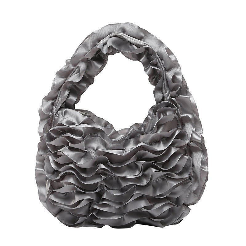 Velnoir™ Leflá Glänzende Satin Rüschen Hobo Mini Tasche Elegante Abend Handtasche